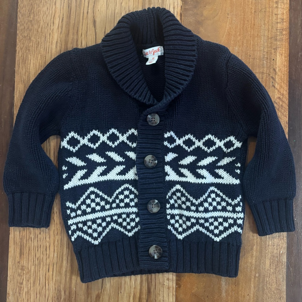 Cat & Jack Boys Shawl Collar Cardigan Sweater Black 2T Open Front Cozy Top